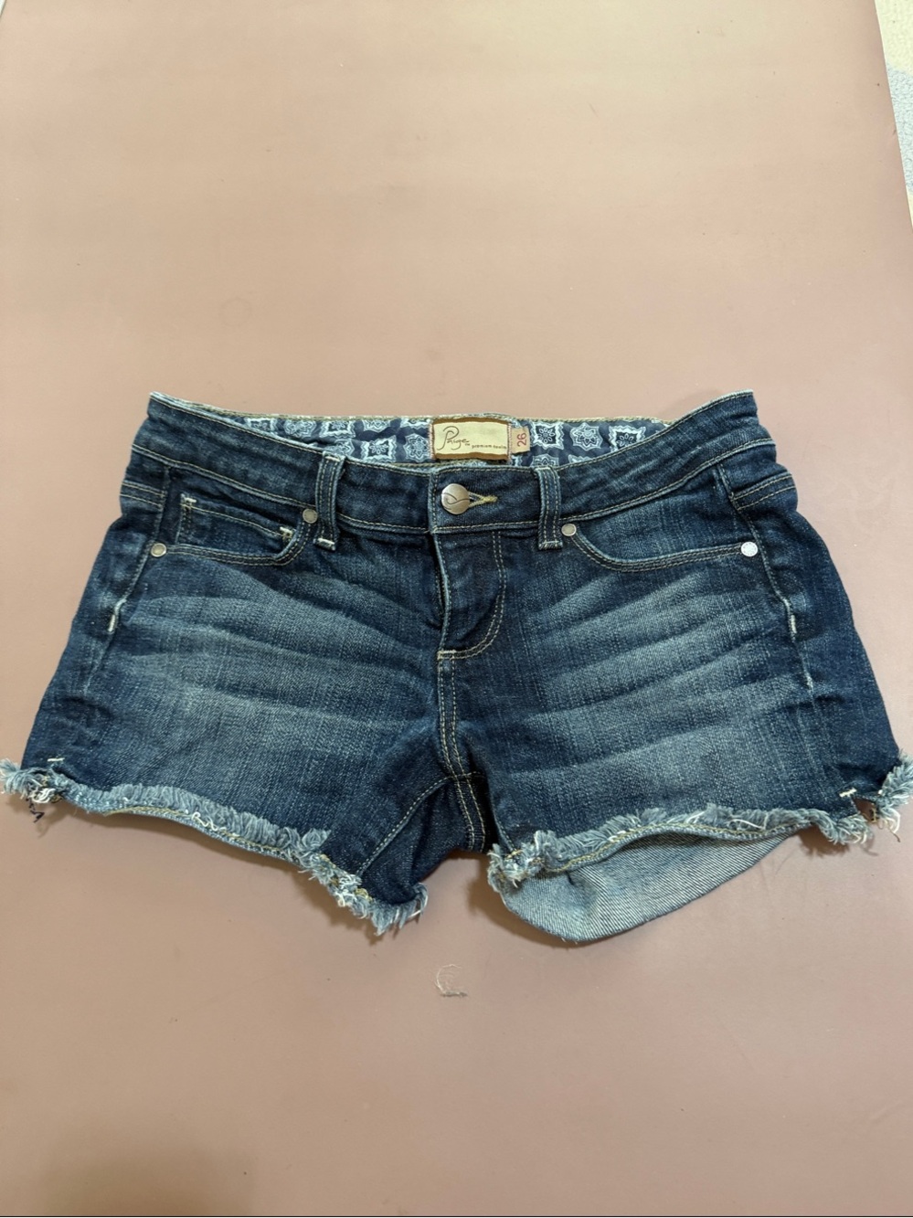 PAIGE Dark Blue Distressed Denim Cutoff Shorts Size 26